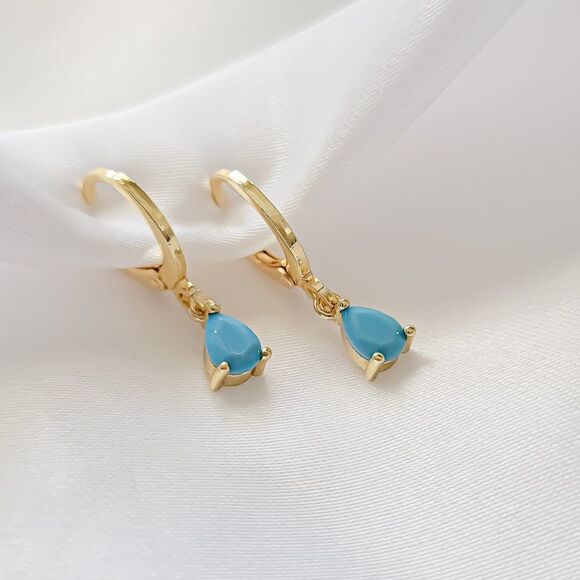 5/$25 Gold Tone Turquoise Rhinestone Huggies Huggie Hoop Earrings Tiny Hoop Gift - Picture 1 of 5